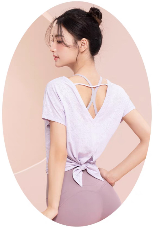 Womens Lace Short Sleeve T-Shirt Casual Round Neck Yoga Top